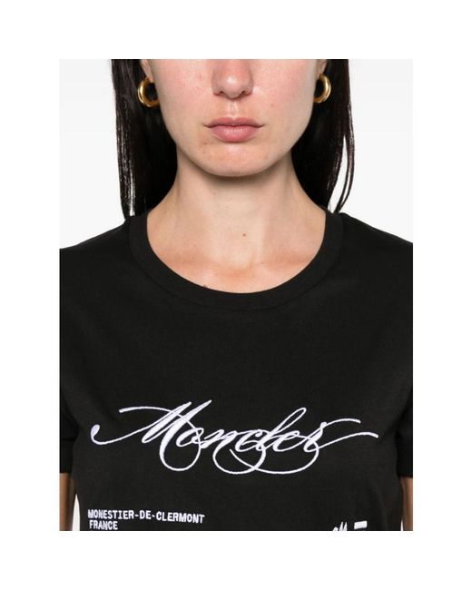 Moncler Geborduurd Cursief Logo Katoenen T-Shirt in het Black