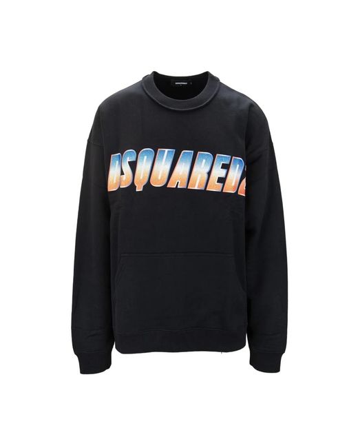 DSquared² Hoodies & Sweatvesten ,Zwart ,Katoen Pullover Sweatshirt Met Glitter Print in het Black voor heren