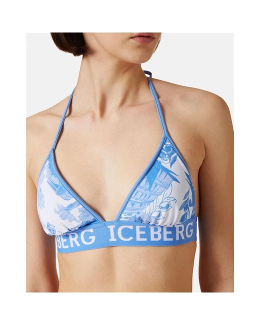 Iceberg Blue Roma print bikini top