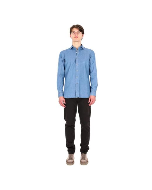 Finamore 1925 Blue Denim Shirts for men