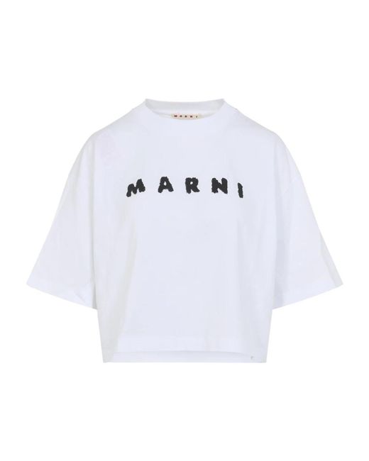 Marni Tops ,Wit ,Katoen Lily Cotton T-Shirt in het White