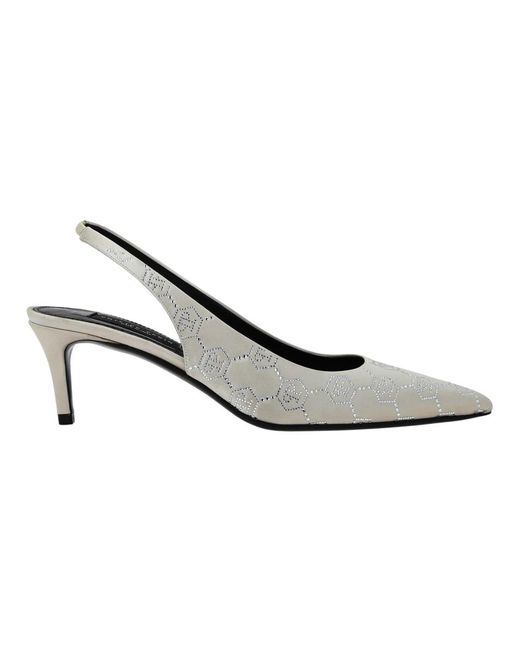 Philipp Plein White Monogram Slingback Pumps