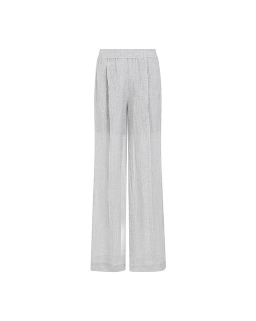 Pantalones anchos de lino gris Brunello Cucinelli de color Gray