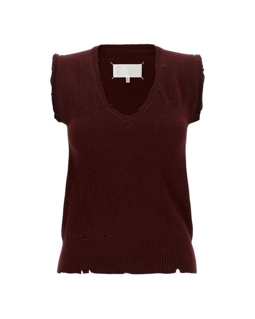 Maison Margiela Red V-Neck Knitwear