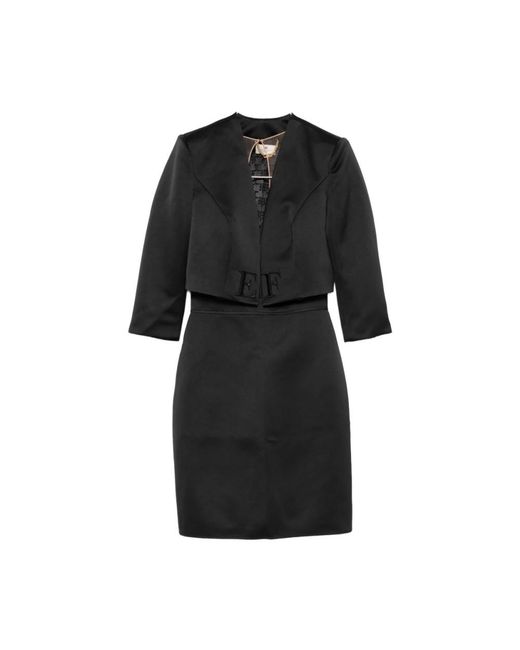 Elisabetta Franchi Duchesse Satijnen Jurk Met Tule Rug En Jasje in het Black