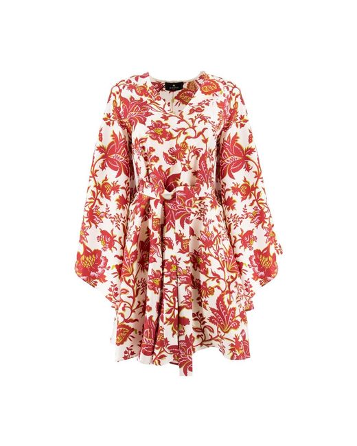 Etro Kleedjes ,Rood ,Zijden Mini Jurk Met Geplaatste Bloemen Paisley Print En Riem in het Red