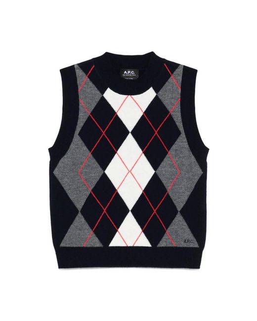 A.P.C. Blauwe Geborduurde Logo Crew Neck Sweater in het Blue