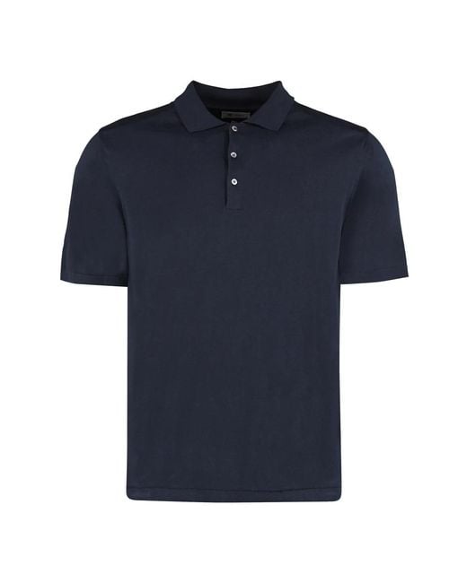 THE (Alphabet) Katoenen Gebreide Poloshirt Met Zijsplitten in het Blue voor heren
