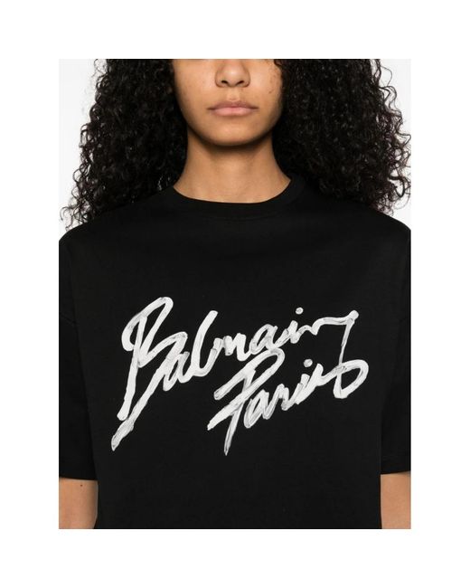 Balmain Cropped T-Shirt Met Kenmerkend Logo in het Black
