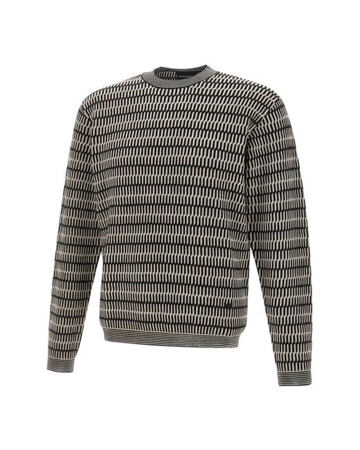 Emporio Armani Gray Two-Tone Jacquard Virgin Wool Terry Stitch Sweater for men