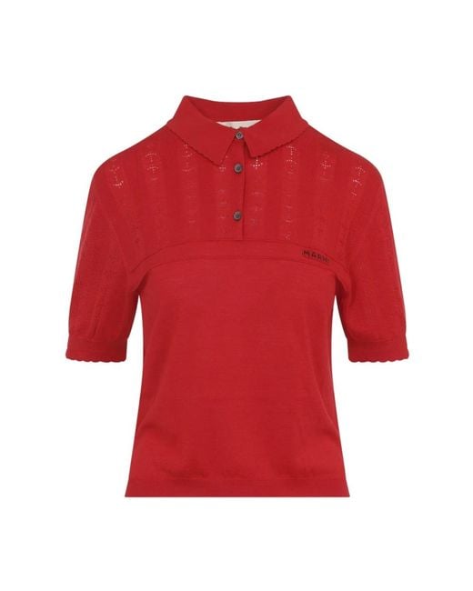 Marni Pointelle Knit Polo in het Red