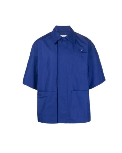 Camicia in cotone con logo ricamato di Off-White c/o Virgil Abloh in Blue da Uomo