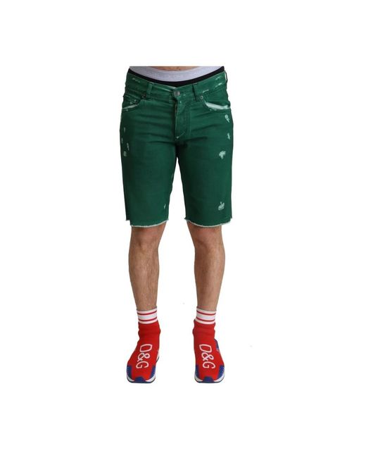 Dolce & Gabbana Grüne zerrissene baumwoll-denim bermuda shorts in Green für Herren