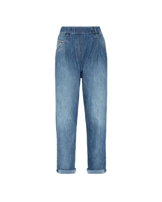 Jeans navy con vita elastica tapered di Brunello Cucinelli in Blue