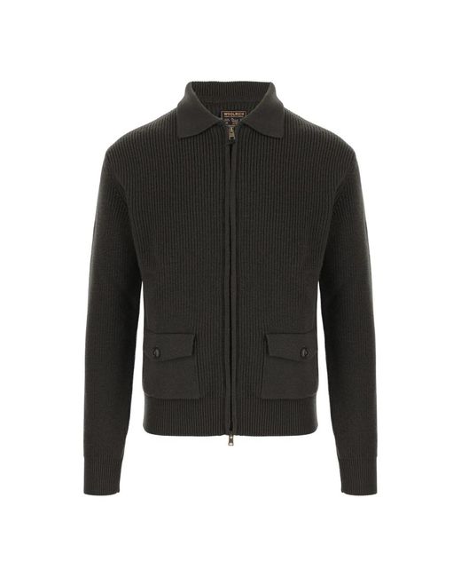 Woolrich Volledige Rits Wol Trui in het Black voor heren
