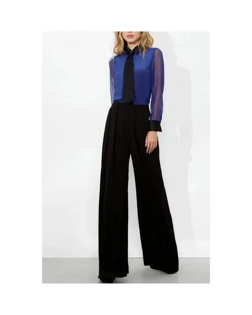 Alice + Olivia Blue Schwarze Seidenbluse Mit Lavallière-Kragen