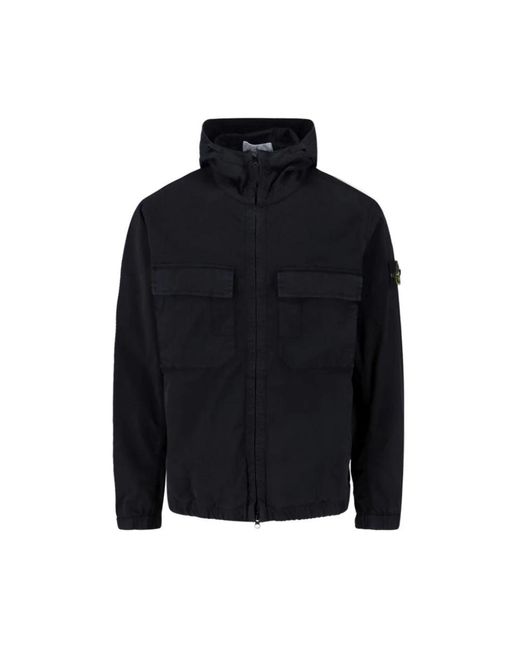 Stone Island Jassen ,Zwart ,Katoen Hooded High-Neck Jacket in het Black voor heren