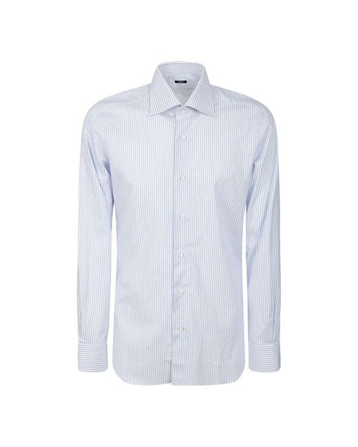 Barba Napoli Gestreiftes baumwollhemd, weiß, klassischer stil in Blue für Herren