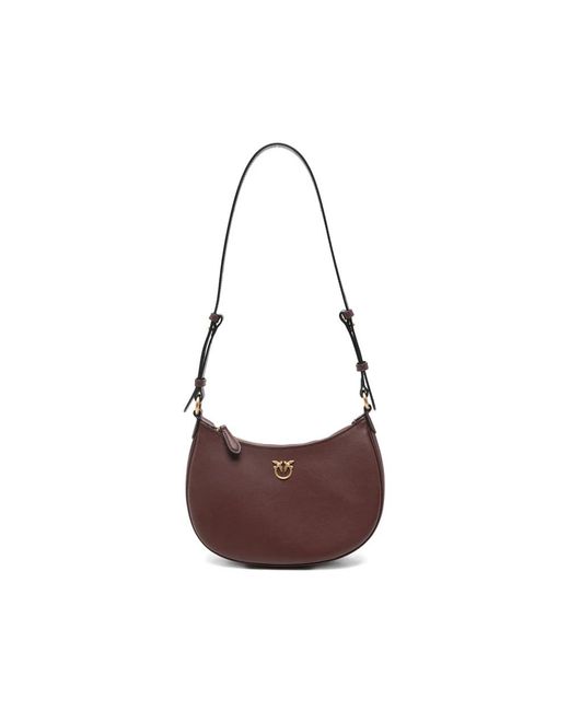 Pinko Brown Half Moon Mini Leather Crossbody Bag