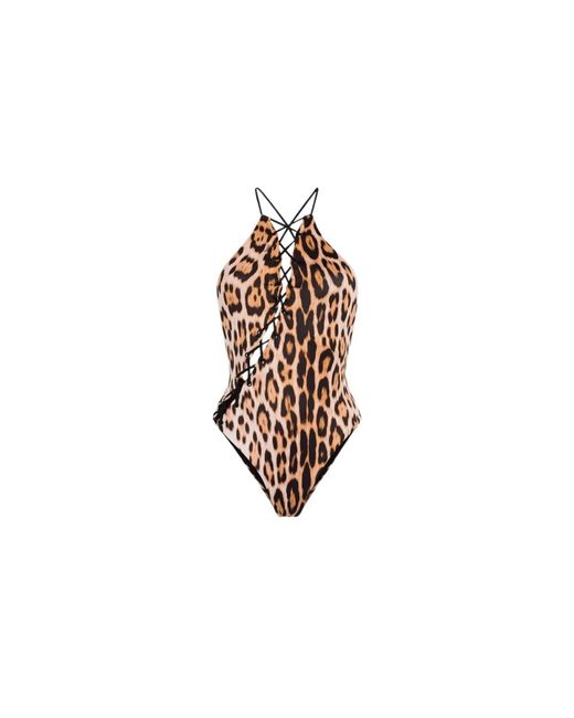 Roberto Cavalli Cheetah Lace-Up Badpak in het White