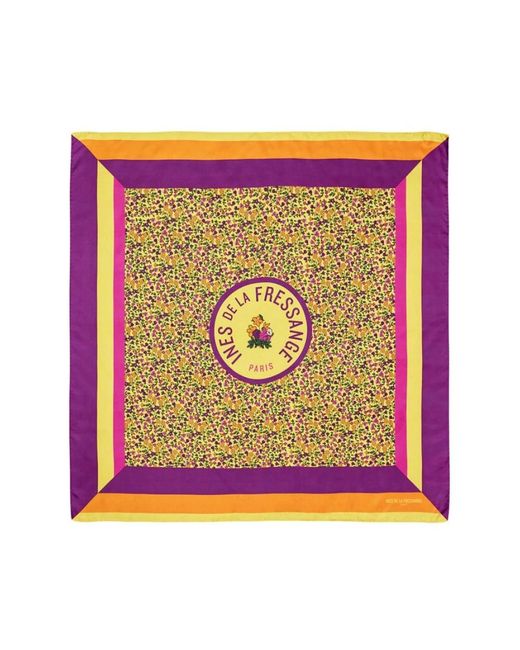 Sciarpa di seta gialla floreale di Ines De La Fressange Paris in Purple