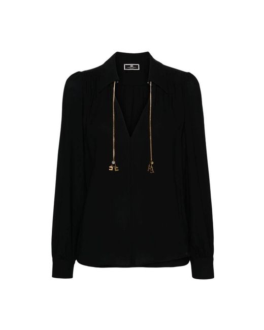 Elisabetta Franchi Black Schwarze georgette bluse mit halsaccessoire