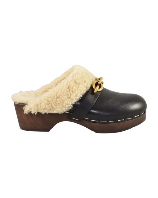 Saint Laurent Brown Mules Mit Shearling-Futter