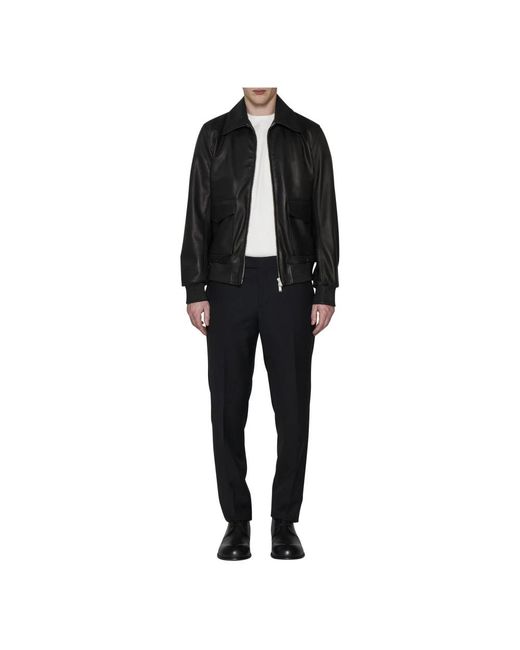 Lardini Jassen ,Zwart ,Leer Zwart Lamsleer Glad Nerf Lederen Jas in het Black voor heren