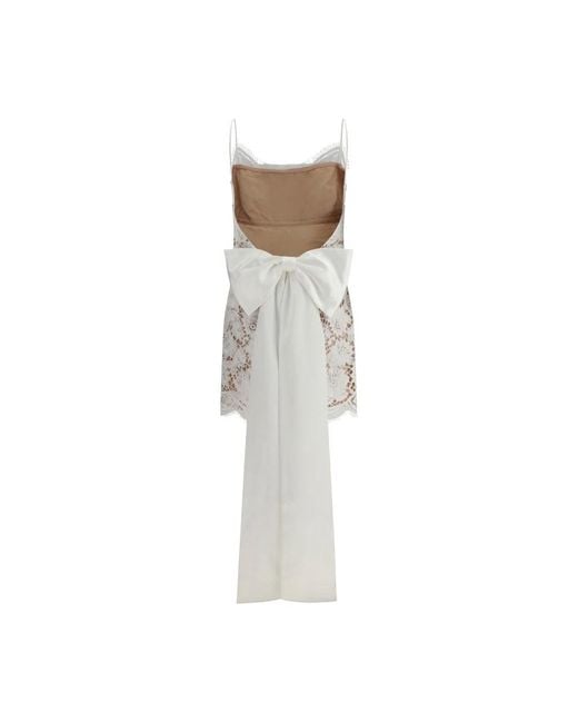 Self-Portrait White Short Satin Dress With Lace Bow