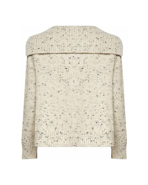 Bottega Veneta Truien & Vesten ,Grijs ,Wol Gouden Knoop Sweater Duif in het Natural