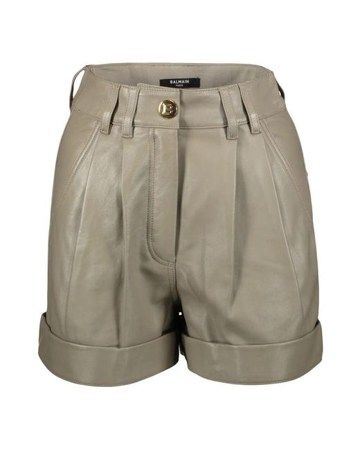Balmain Gray Leder-shorts mit taschen