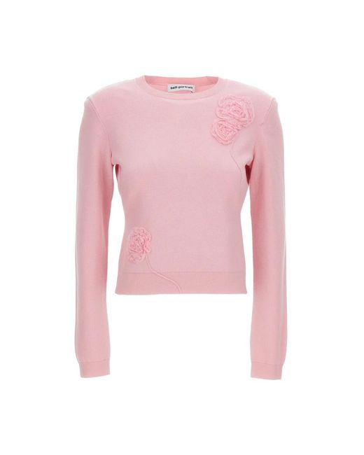 Self-Portrait Pink Round-Neck Knitwear