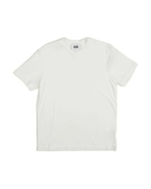 T-shirt uomo collo a v bianca ice cotton di Alpha Studio in White da Uomo