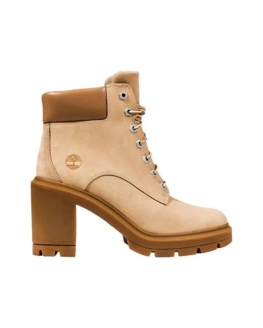 Timberland Schoenen ,Leer Enkellaarsjes Met Blokhak En Ronde Neus in het Brown