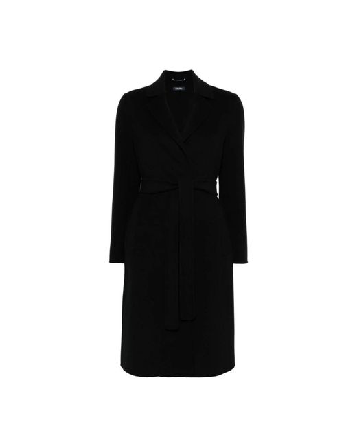 Max Mara Black Schwarzer wollmantel mit gürtel