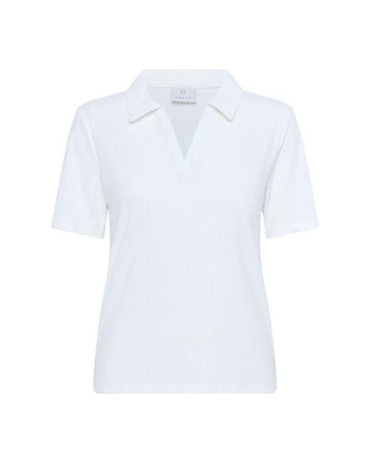 Kaffe White Polo Tee Top Mit V-Ausschnitt