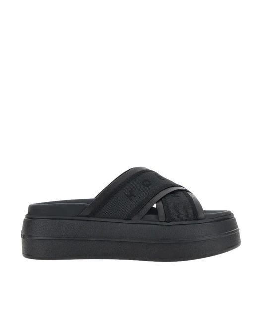 Hogan Schoenen ,Zwart ,Zwarte Plateausandalen Met Gekruiste Banden in het Black