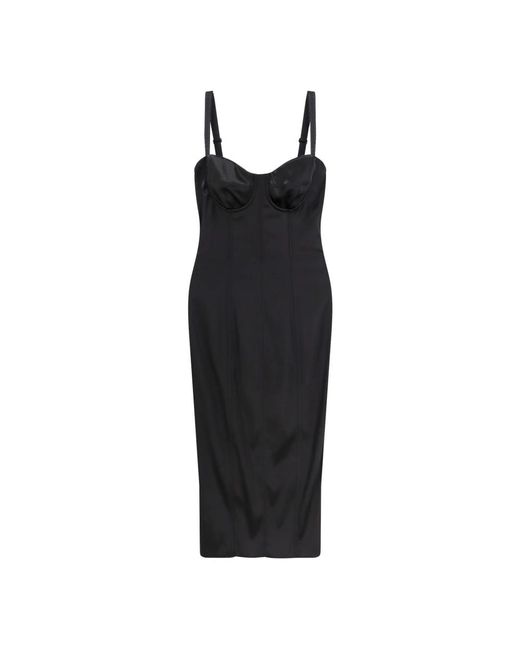 Dolce & Gabbana Black Satin-Midikleid Mit Korsettdetail Und Bh