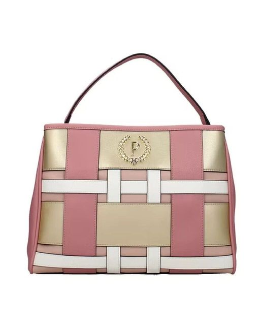 Pollini Pink Geometrische mehrfarbige handtasche mit goldenem metalllogo