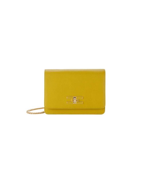Elisabetta Franchi Kleine Schouderband Met Logoplaat in het Yellow
