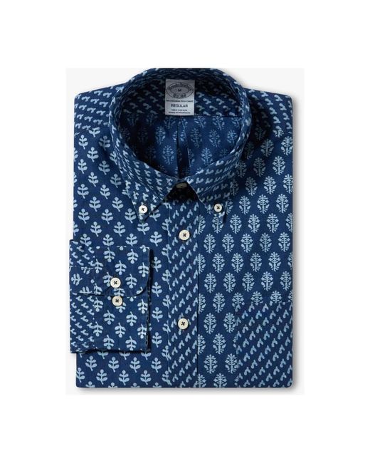 Brooks Brothers Indigo print baumwoll-popeline-sportshirt mit button-down-kragen in Blue für Herren