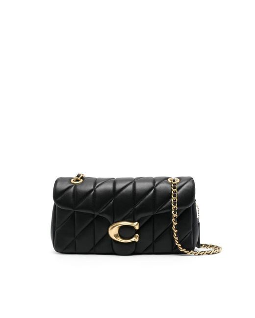 COACH Black Gepolsterte Leder-Schultertasche Mit Goldfarbenem Logo