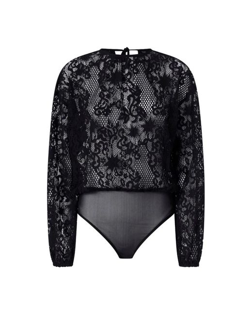 Pinko Floral Lace Bodysuit Met Lange Mouwen in het Black