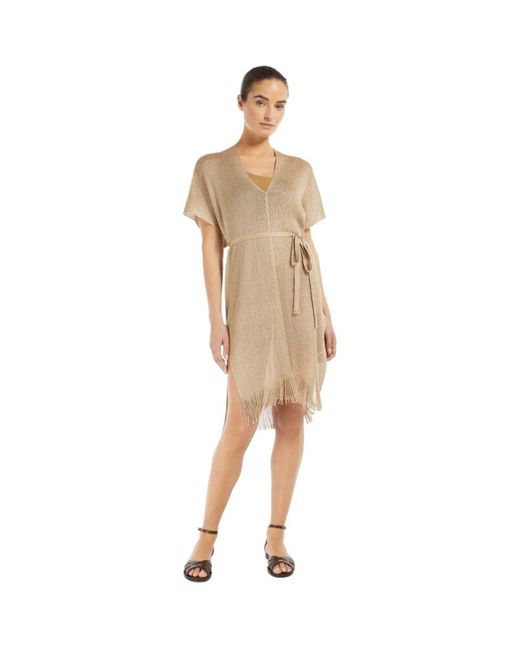 Max Mara Natural Elegantes Strandkleid Kimono Mit Fransen