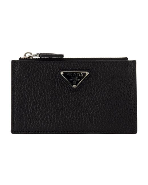 Prada Accessoires ,Zwart ,Leer Ritskaarthouder in het Black voor heren