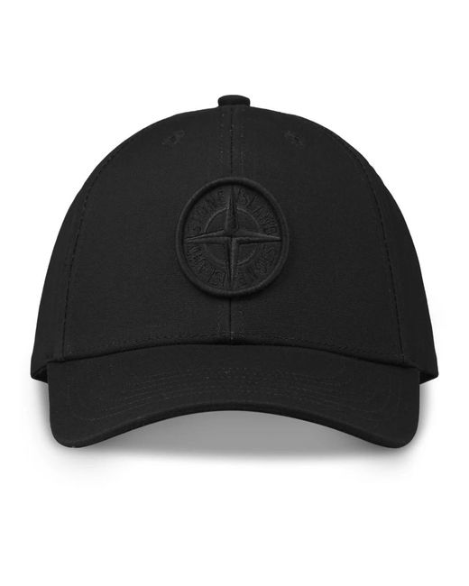 Cappello nero in cotone con ricamo di Stone Island in Black da Uomo