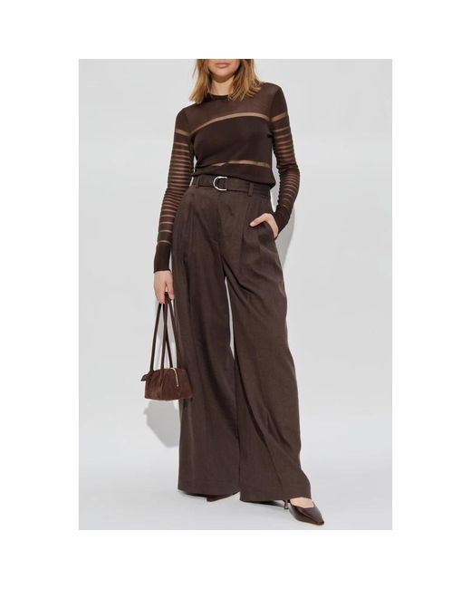 Helmut Lang Broeken ,Bruin ,Linnen Wijde Broek Met Vouw in het Brown
