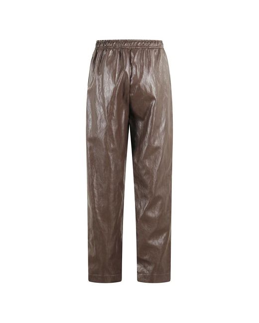 SOLOTRE Broeken ,Bruin ,Leer Barolo Leatherette Broek Met Elastische Taille in het Gray