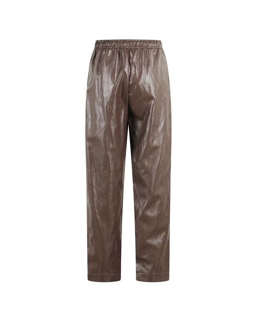 SOLOTRE Broeken ,Bruin ,Leer Barolo Leatherette Broek Met Elastische Taille in het Gray