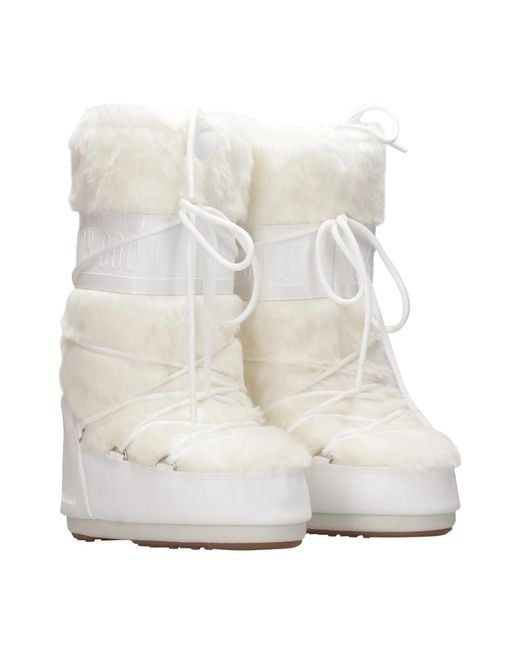 Moon Boot White Faux Fur Icon Boots